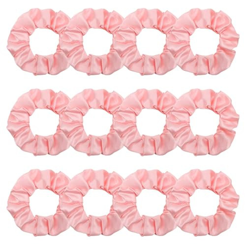 Silk Satin Scrunchies for Women Girls 12 PCS Pink Hair Scrunchies Bulk Silk Satin Hair Ties for Thick Hair Pink Party Favors | Amazon (US)