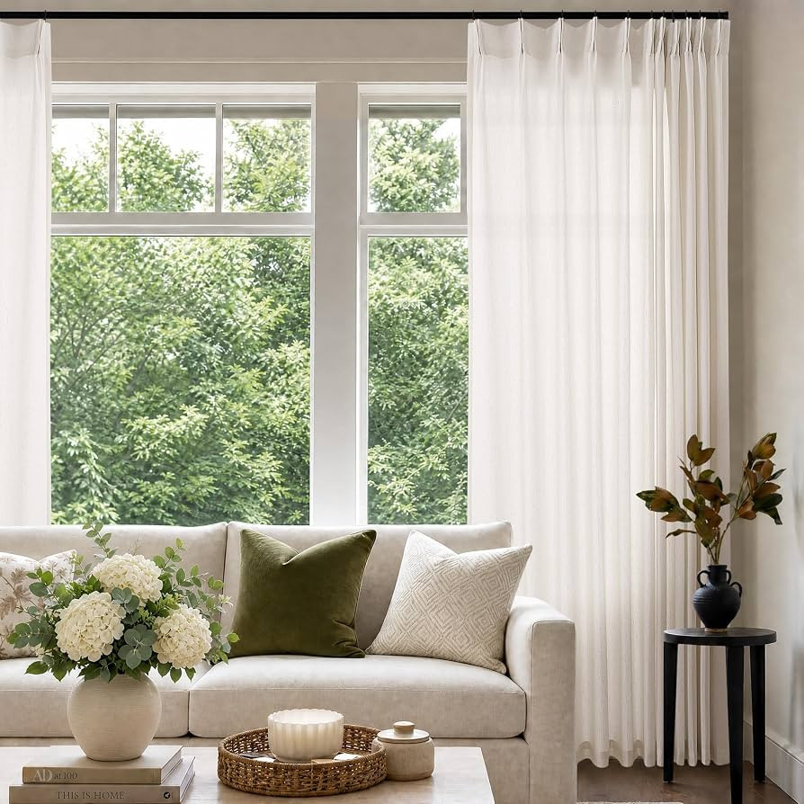 72x105 Extra Wide Extra Tall Pinch Pleated Linen Curtains Semi Sheer | Amazon (US)