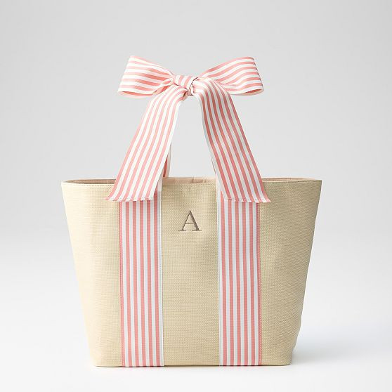 Ribbon Bow Bag, Pink-White Stripe | Mark and Graham