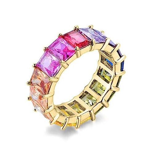 NYC Sterling Women's Gold Plated .925 Silver Emerald Rainbow Eternity Ring | Amazon (US)