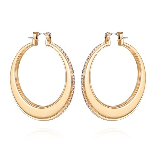 GUESS Goldtone Crystal Stone Chunky Hoop Earrings | Amazon (US)