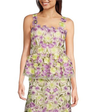 Muse by Marchesa Florian Floral Novelty Embroidered Strapless Neck Sleeveless Coordinating Peplum... | Dillard's
