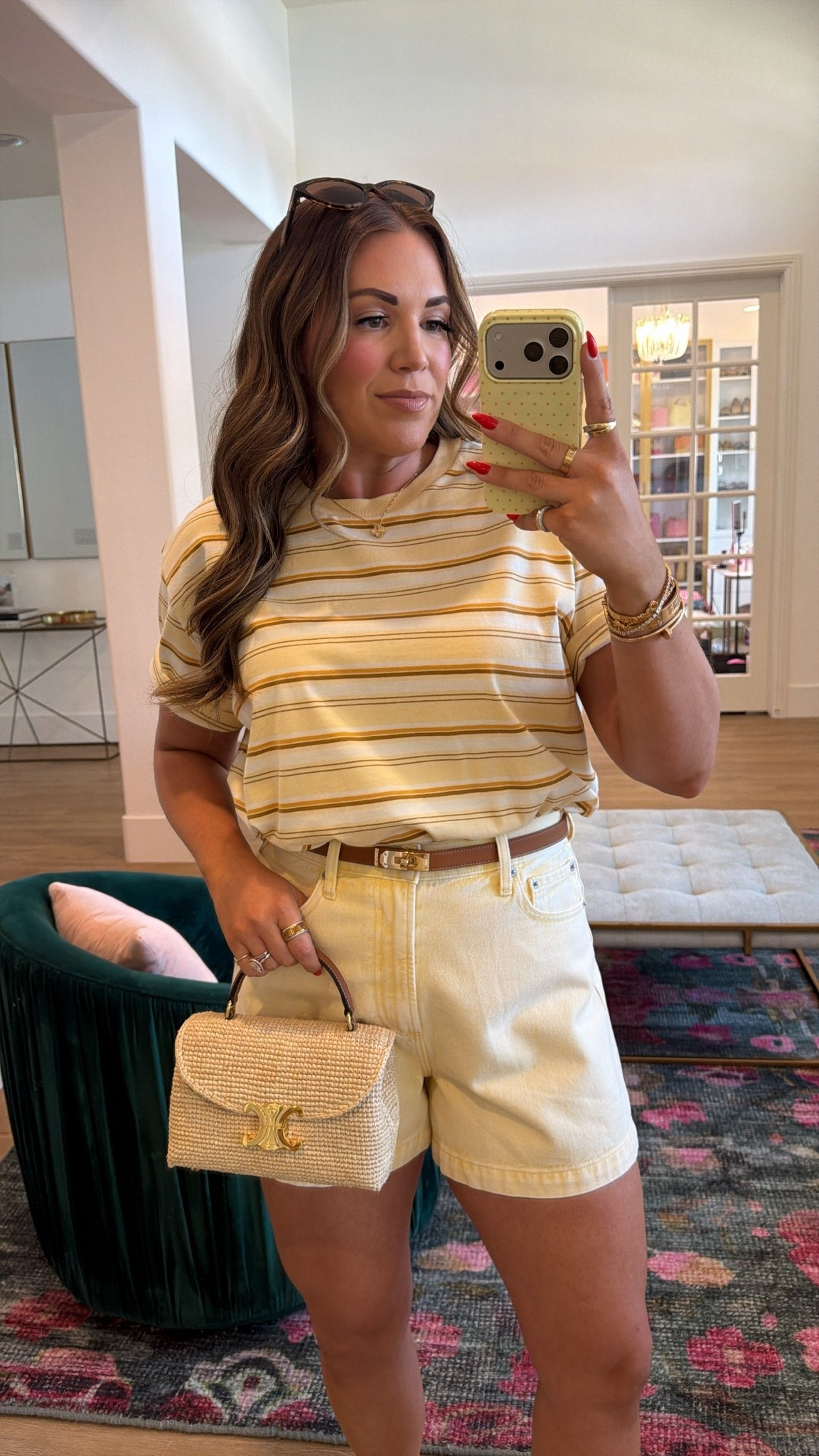 curvy midsize casual summer look! wearing size medium in yellow striped tee (runs big, size down!) and size 30 in butter yellow denim shorts 💛

#LTKSeasonal #LTKMidsize