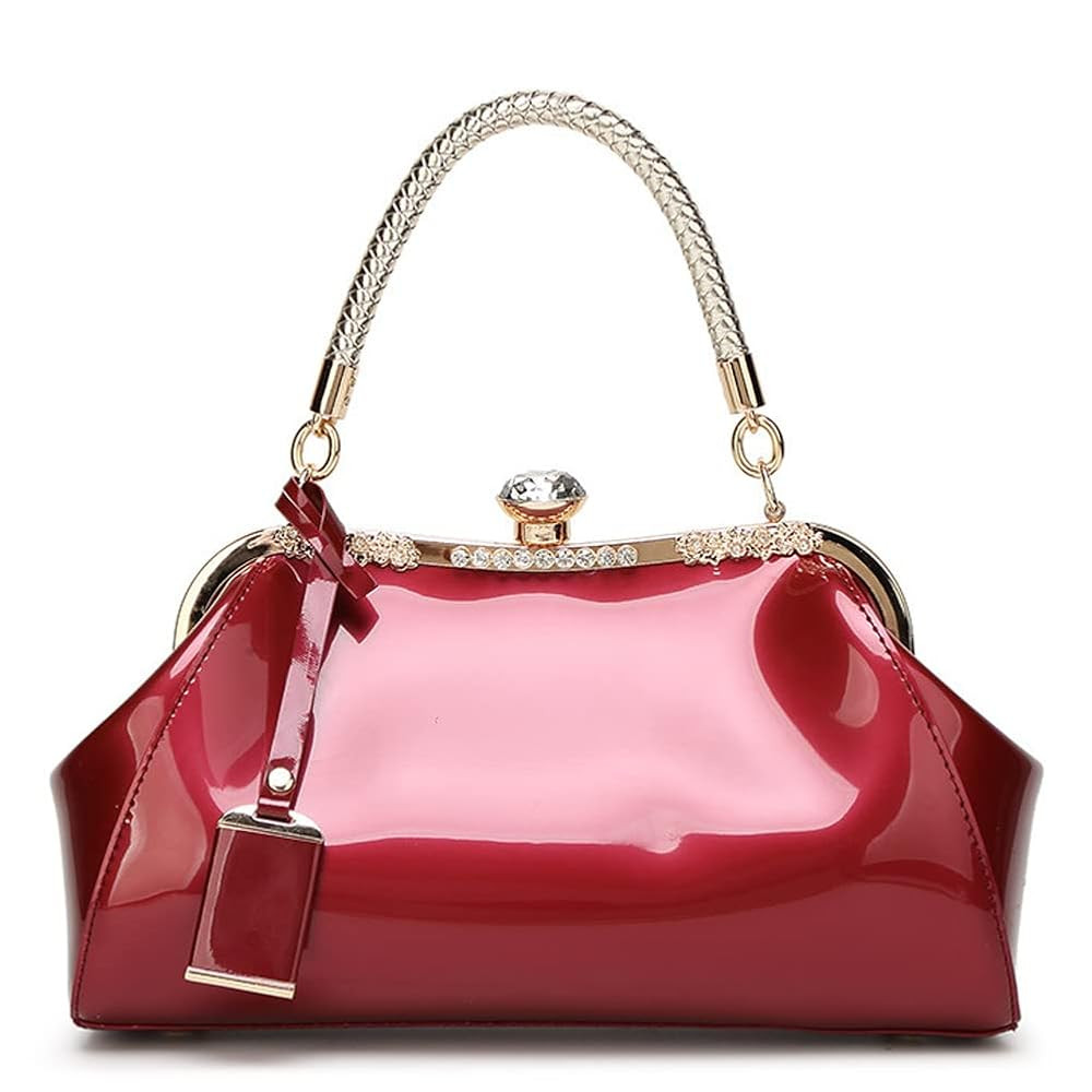 ROUROU Glossy Patent Leather Handbag for Women Top Handle Tote Bag Evening Shoulder Bag Wedding S... | Amazon (US)