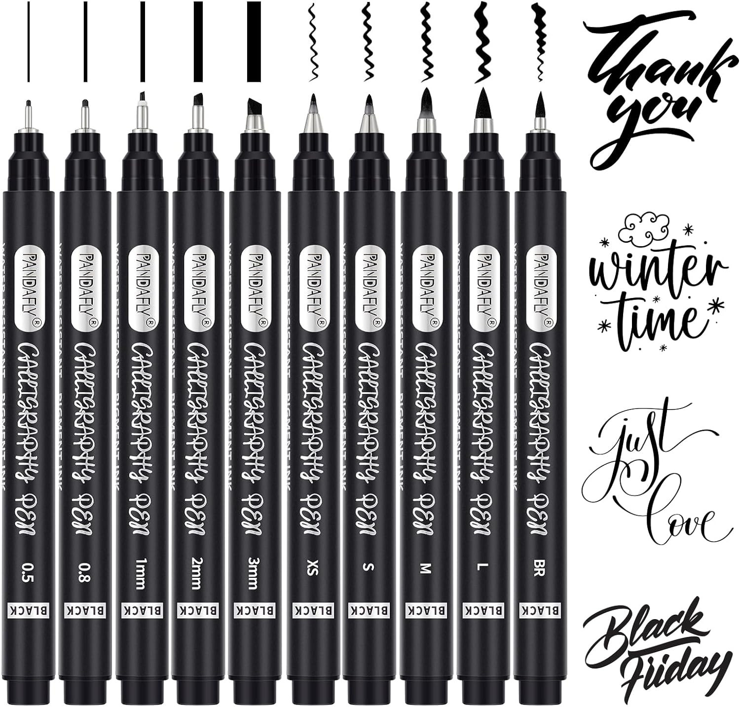 PANDAFLY Calligraphy Pen, 10 Size Calligraphy Pens for Writing, Brush Pens Calligraphy Set for Be... | Amazon (US)
