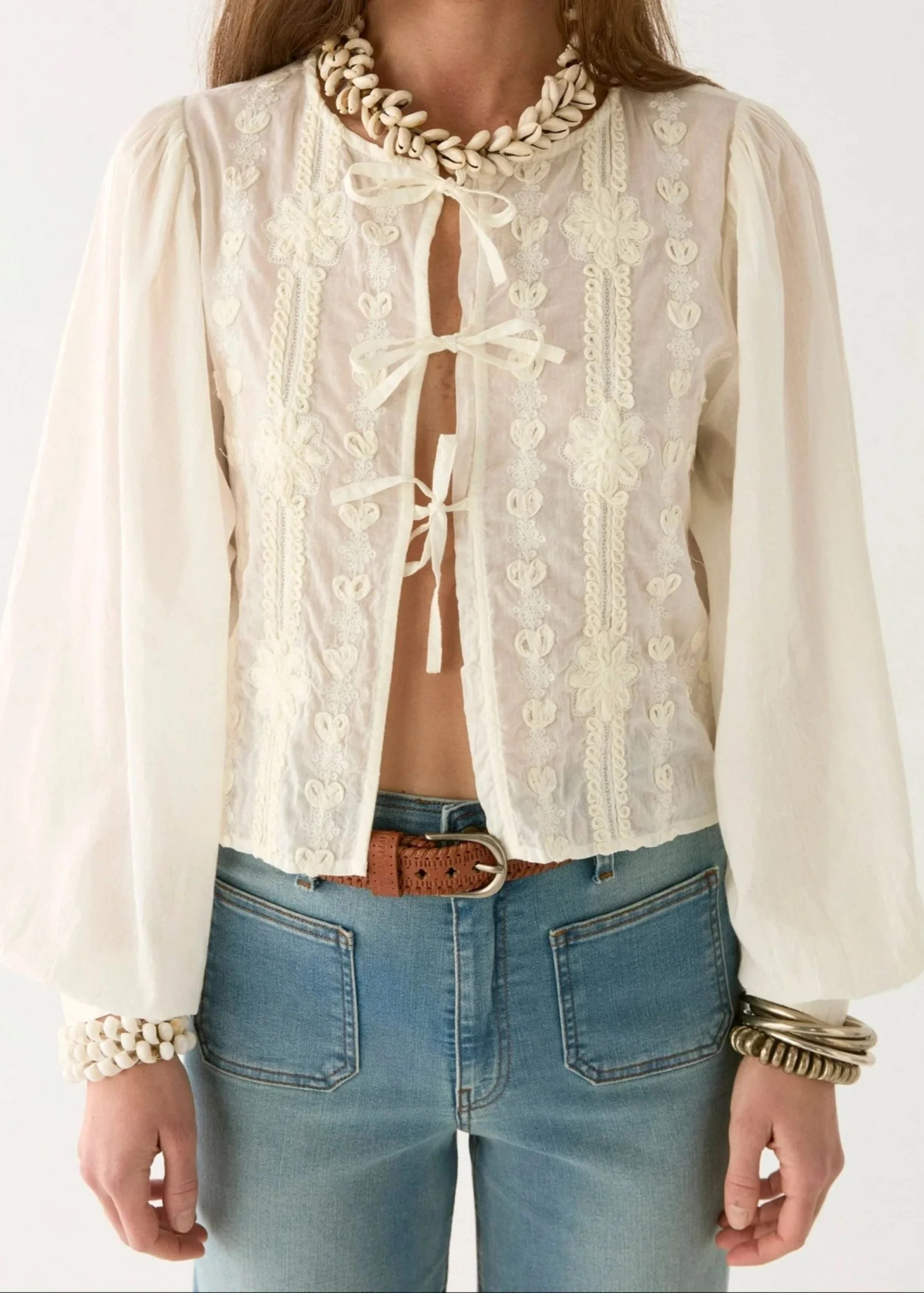 Embroidered Front Tie Blouse Ludovica | outdazl