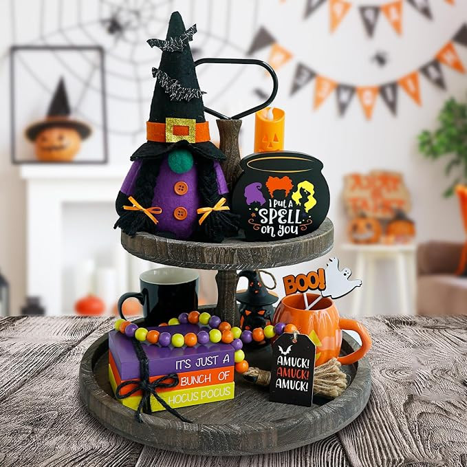 Halloween Decorations - Halloween Gnome Tiered Tray Decor - Hocus Pocus Wood Book Stack Sign Witc... | Amazon (US)