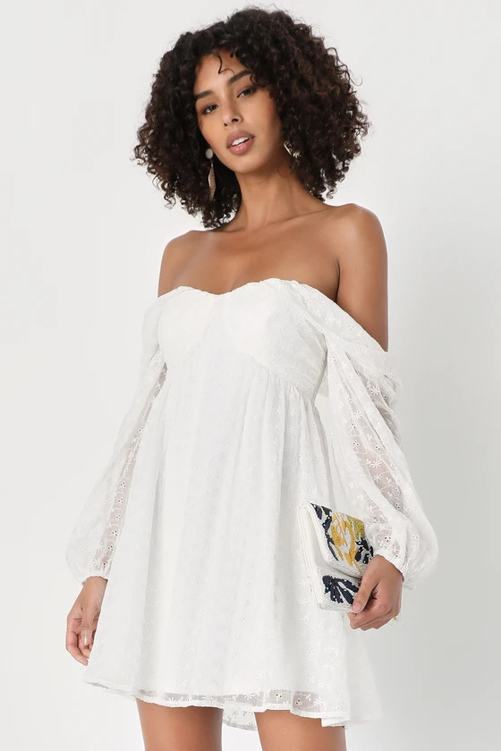 Sophisticated Darling White Eyelet Off-the-Shoulder Mini Dress | Lulus (US)