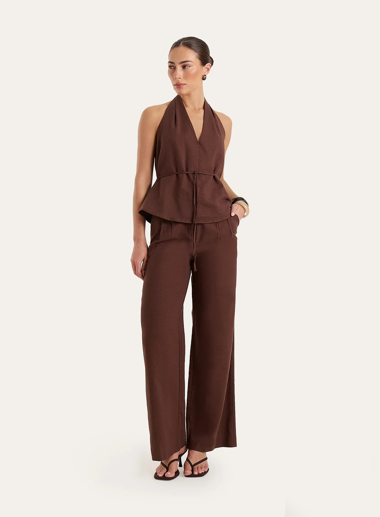 Women's Brown Linen Blend Tailored Trousers | Lennie | 4th & Reckless | 4th & Reckless