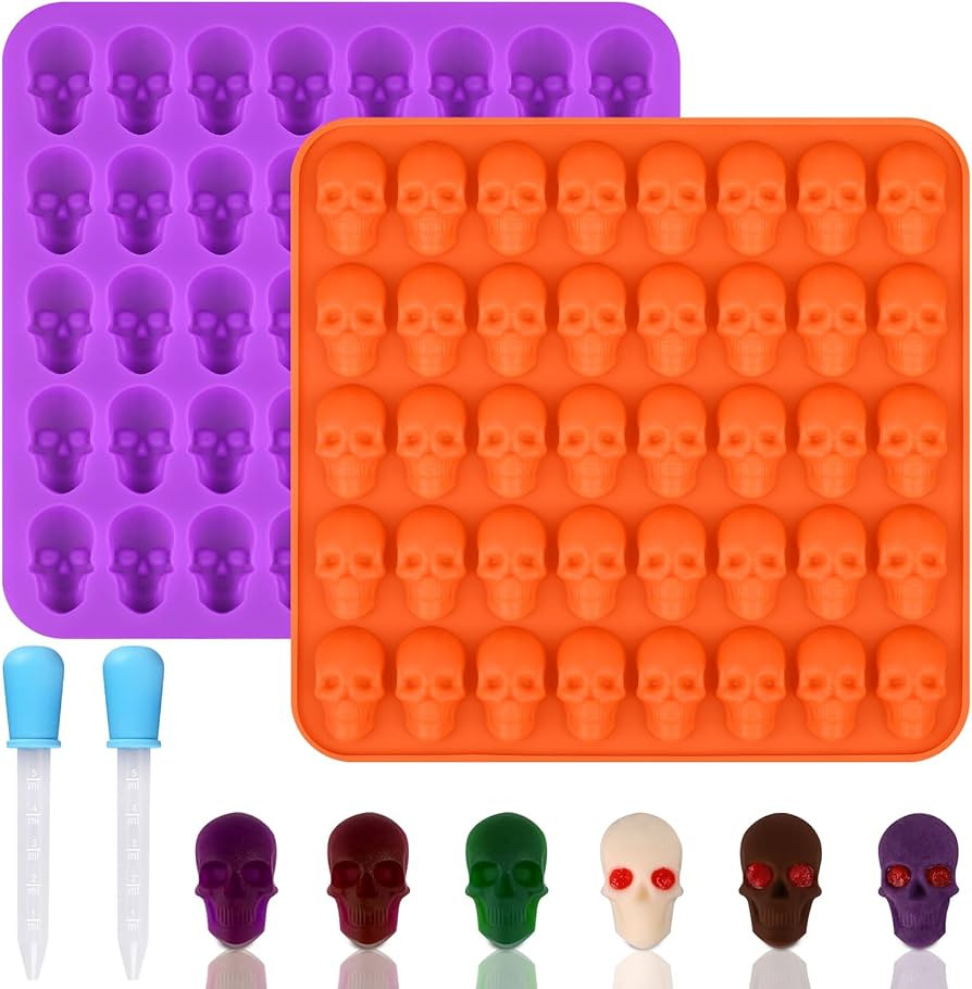 Gummy Skull Molds, 2 Pack Skull Candy Molds with 2 Droppers, Skull Silicone Molds for Chocolate, ... | Amazon (US)
