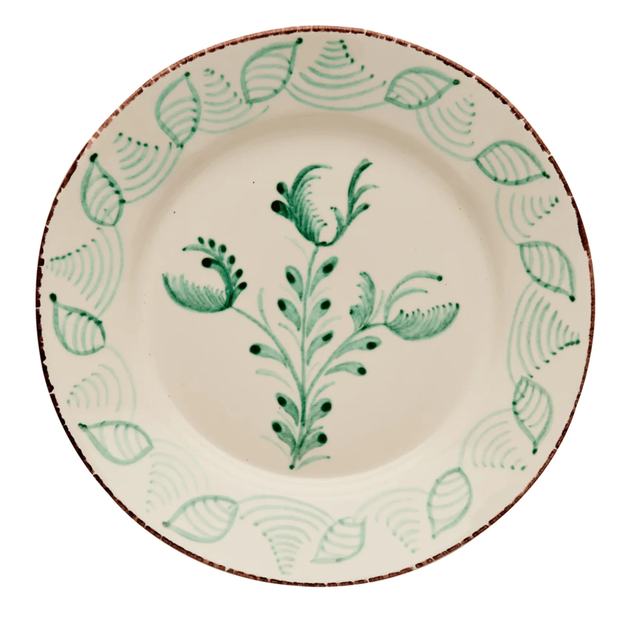 Set of 2 Hand Painted Green & White Flowers and Shells Dinner Plates | The Well Appointed House, LLC