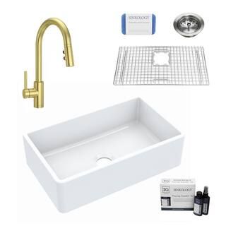 SINKOLOGY Inspire All-in-1 Farmhouse Apron Front Fireclay 30 in. Single Bowl Kitchen Sink with Pf... | The Home Depot