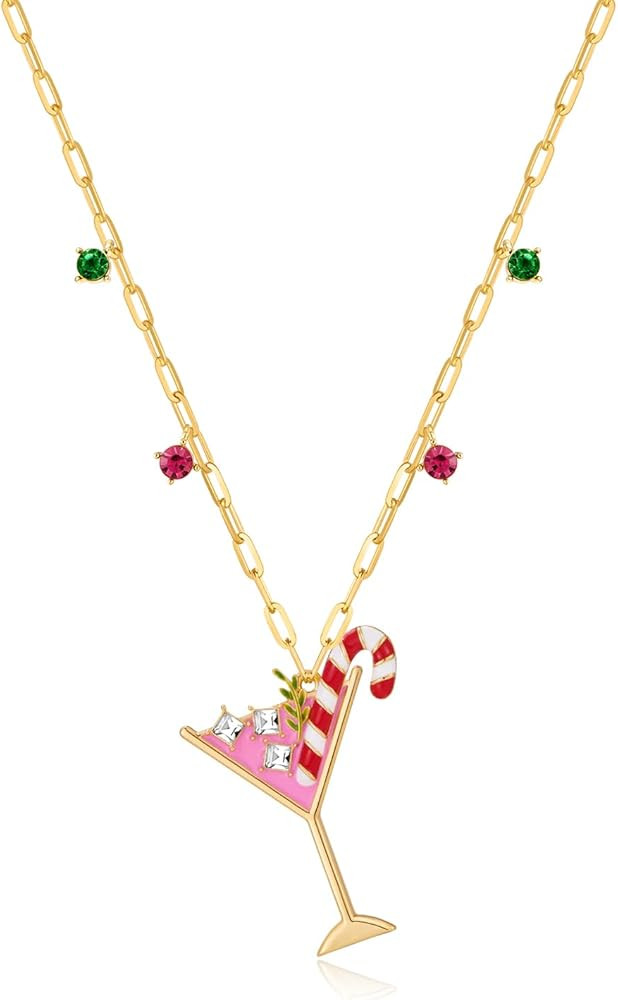 CLASSYZINT Christmas Necklace for Women Snowflake Pink Wine Christmas Tree Pink Round Pendant Adj... | Amazon (US)