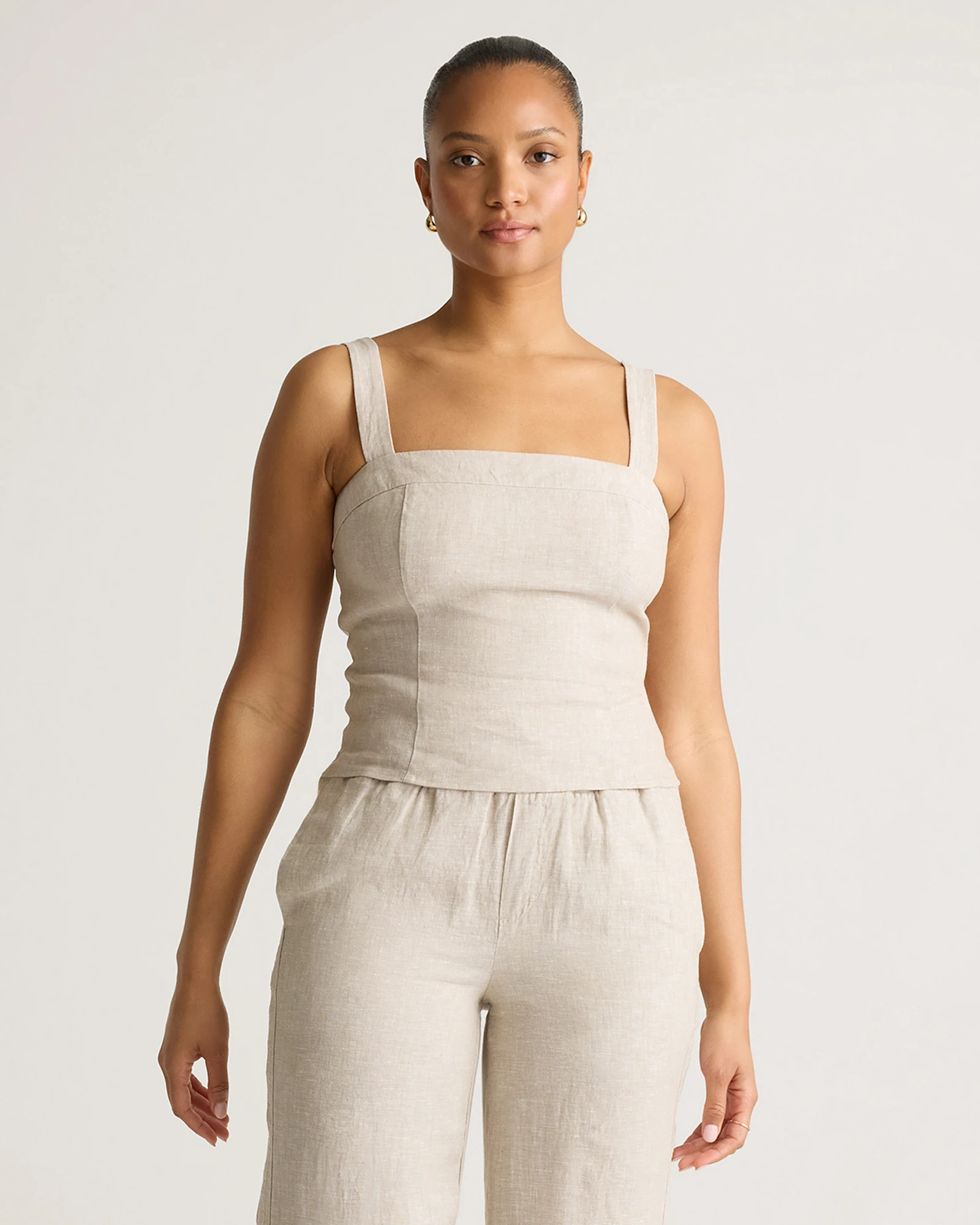100% European Linen Fitted Tank in Flax | Quince