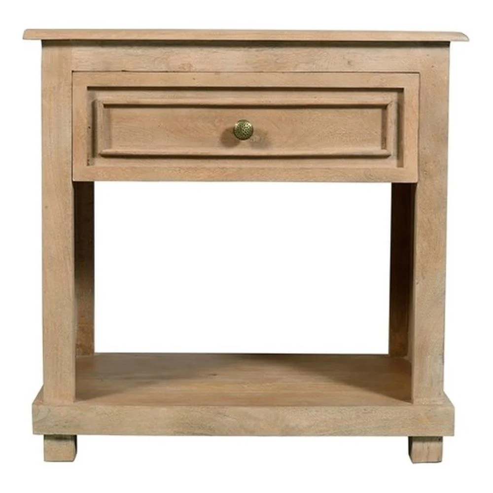Jenna 1-Drawer Solid Wood Nightstand With Metal Glides in Seadrift Beige Finish | Walmart (US)