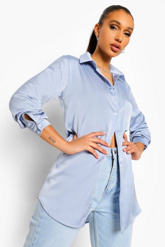 Oversized Pocket Detail Satin Shirt | Boohoo.com (US & CA)