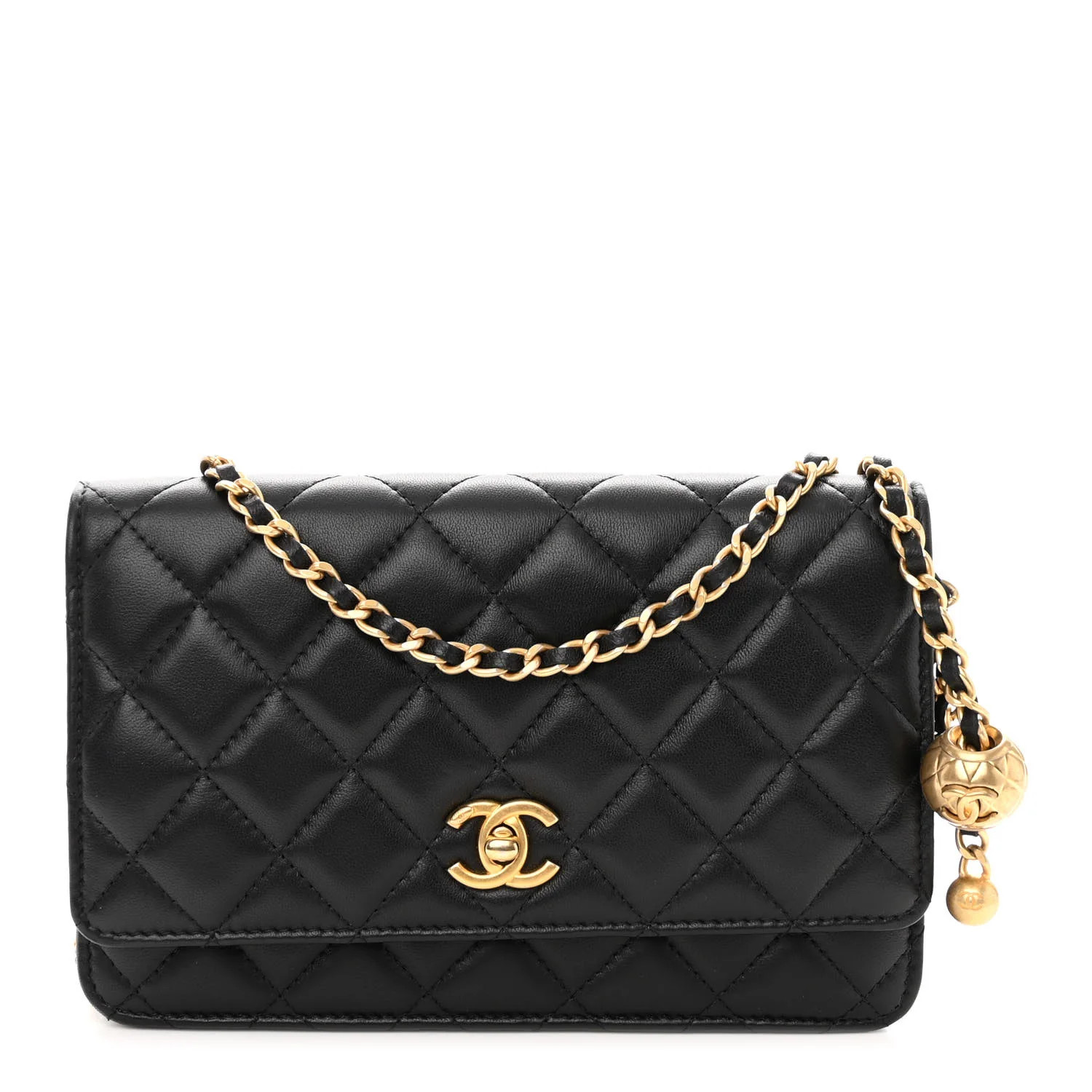 Lambskin Quilted CC Pearl Crush Wallet on Chain WOC Black | FASHIONPHILE (US)