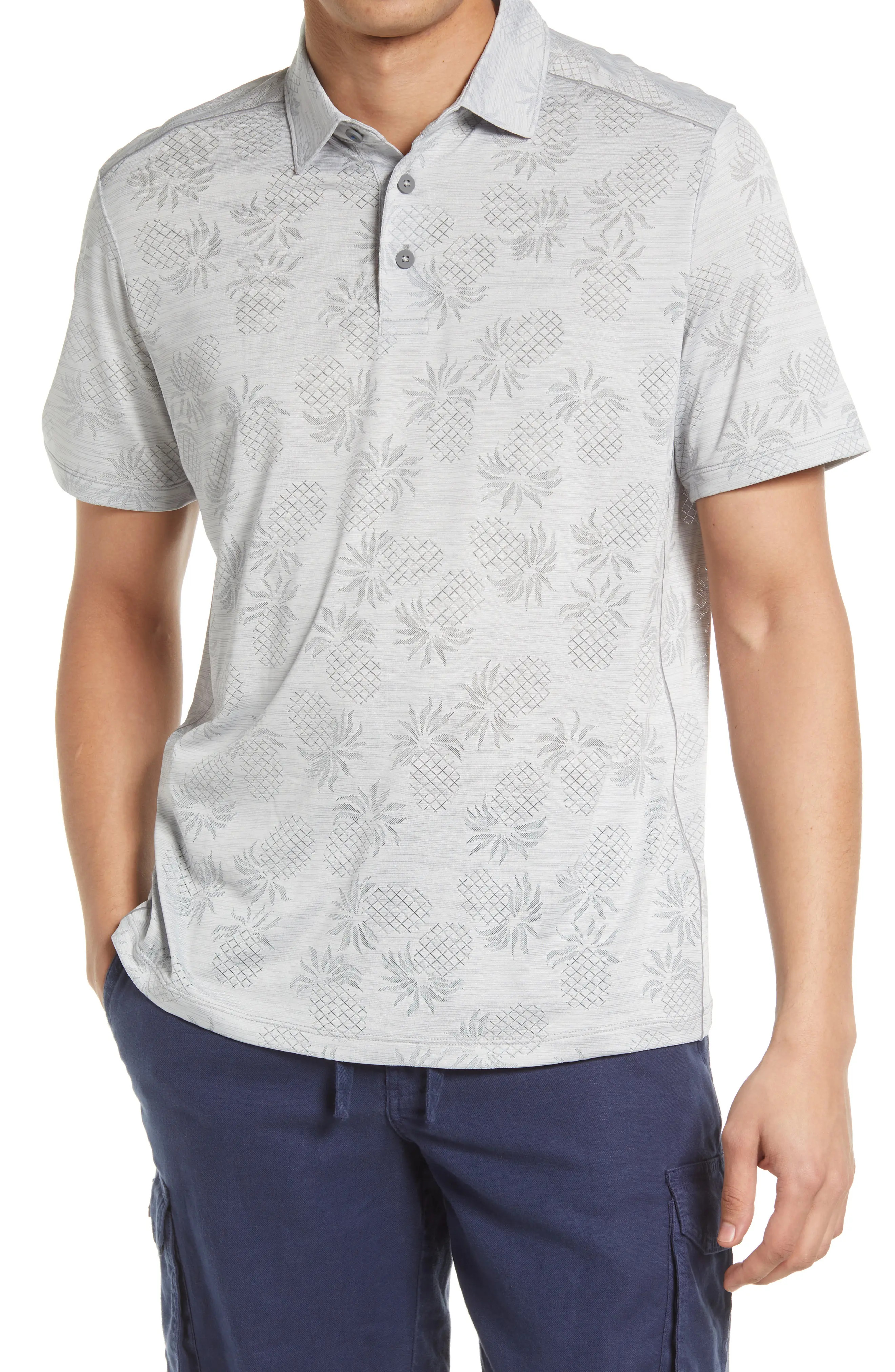 Tommy Bahama Pineapple Palm Coast Short Sleeve Polo in Concrete Grey at Nordstrom, Size Xx-Large | Nordstrom