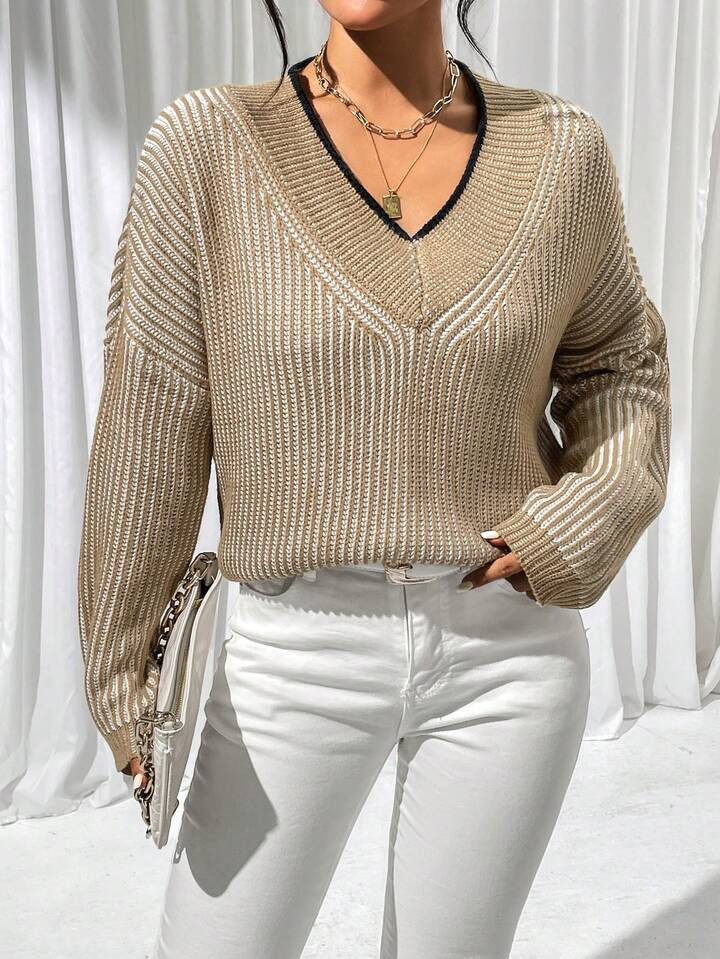 SHEIN Privé Striped Pattern Drop Shoulder Sweater | SHEIN