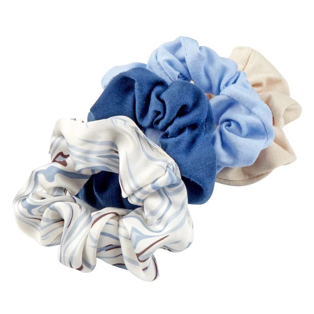 Tayshia by Scunci Dent Free Comfortable Scrunchie Hair Ties, Assorted Blue, 4 Ct | Walmart (US)
