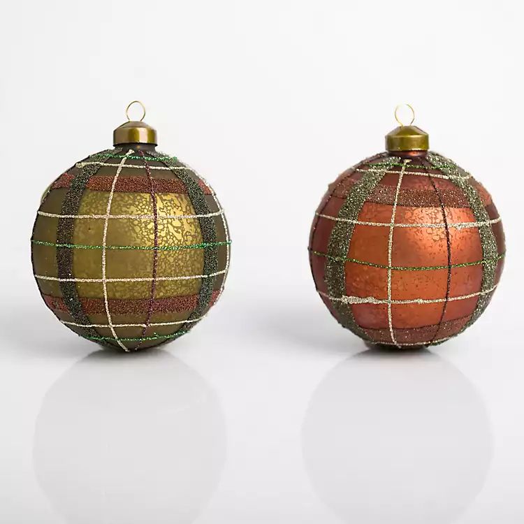Mocha & Green Tartan Plaid Ornaments, Set of 2 | Kirkland's Home