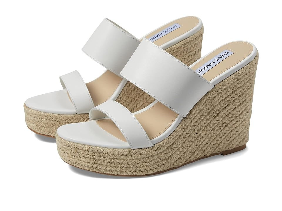 Steve Madden Sunrise Wedge Sandal Women's Shoes White Leather : 5.5 M | Zappos