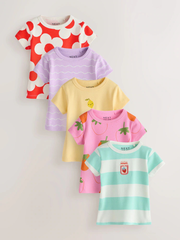 Bright Fruit Ribbed Short Sleeve Tops 5 Pack (3mths-7yrs) | Next US