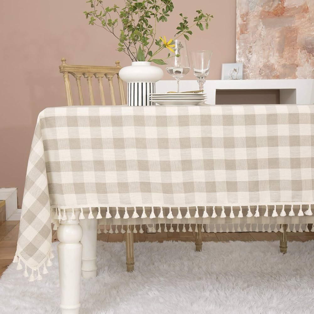 Midsummer Breeze Rustic Checkered Tablecloth, Cotton Linen Rectangle Table Cloths for Kitchen Din... | Amazon (US)