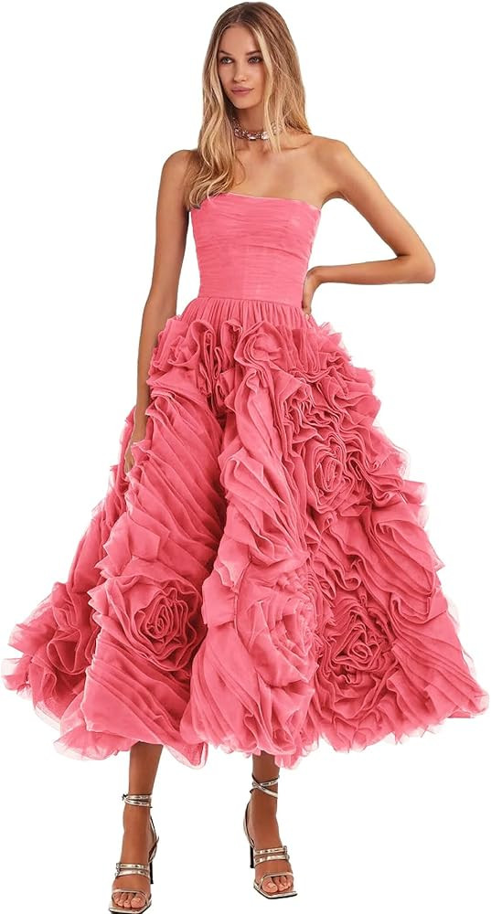 Organza Homecoming Dresses for Teens 2026 Strapless 3D Flower Prom Dress Evening Party Gowns KN039 | Amazon (US)