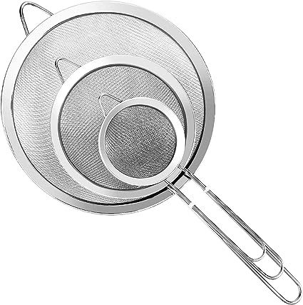 YLYL 3 Pcs Super Wire Extra Fine Mesh Strainer with Handle, Small Medium Large Size Sifter Metal ... | Amazon (US)