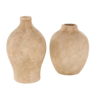 Litton Lane 8 in. and 10 in. Copper Antique Urn Style Textured Ceramic Decorative Vase (Set of 2)... | The Home Depot