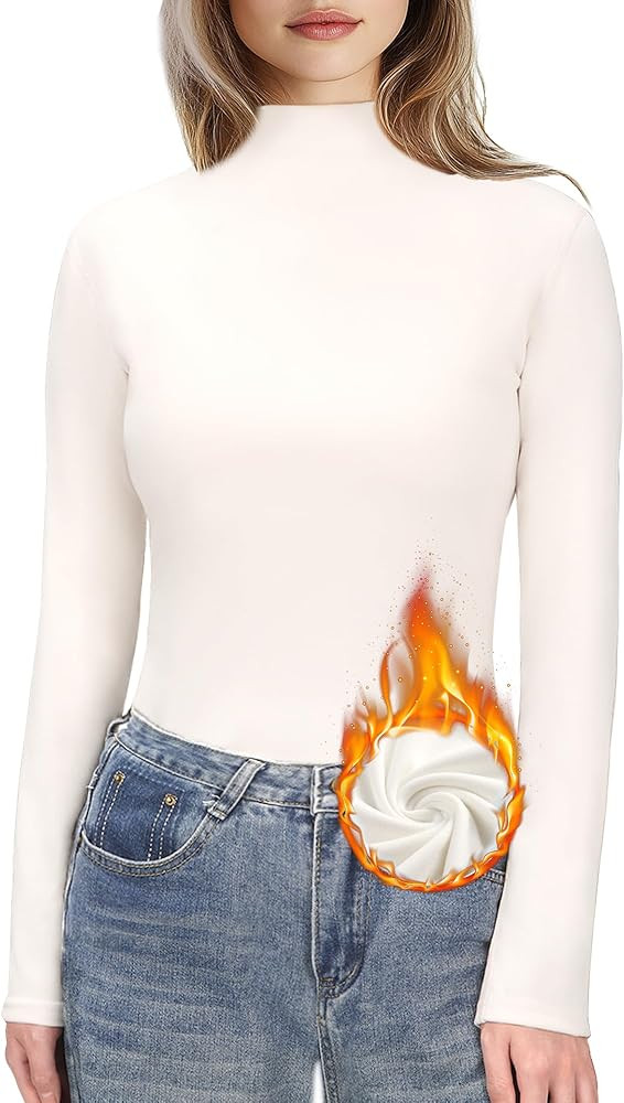 Women's Mock Turtleneck Shirt Long Sleeve Fitted Thermal Shirts Basic Layer Tops | Amazon (US)