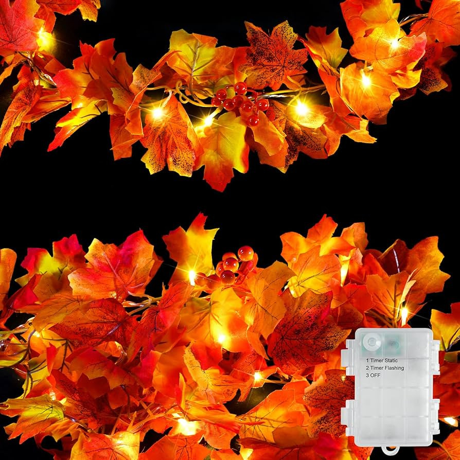 suddus Fall Garland with Lights Battery Operated, 6.56ft 20 LED Lighted Orange Fall Leaf Garland,... | Amazon (US)