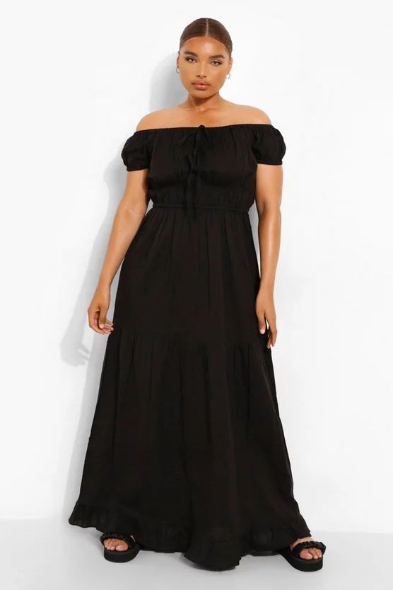 Plus Woven Off Shoulder Tiered Maxi Dress | Boohoo.com (US & CA)