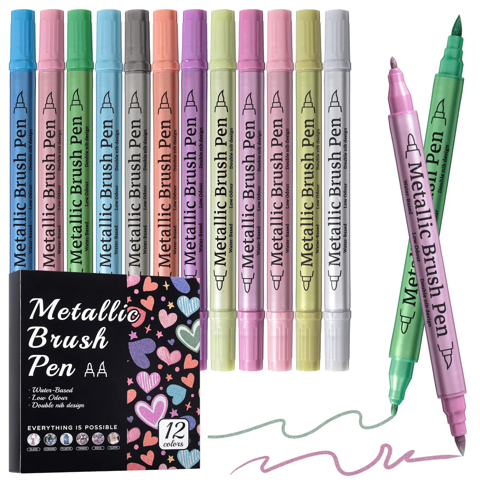 12 Pack Metallic Markers, Dual Tip Glitter Pens for Black Paper & Rock Painting Metallic Acrylic ... | Amazon (US)