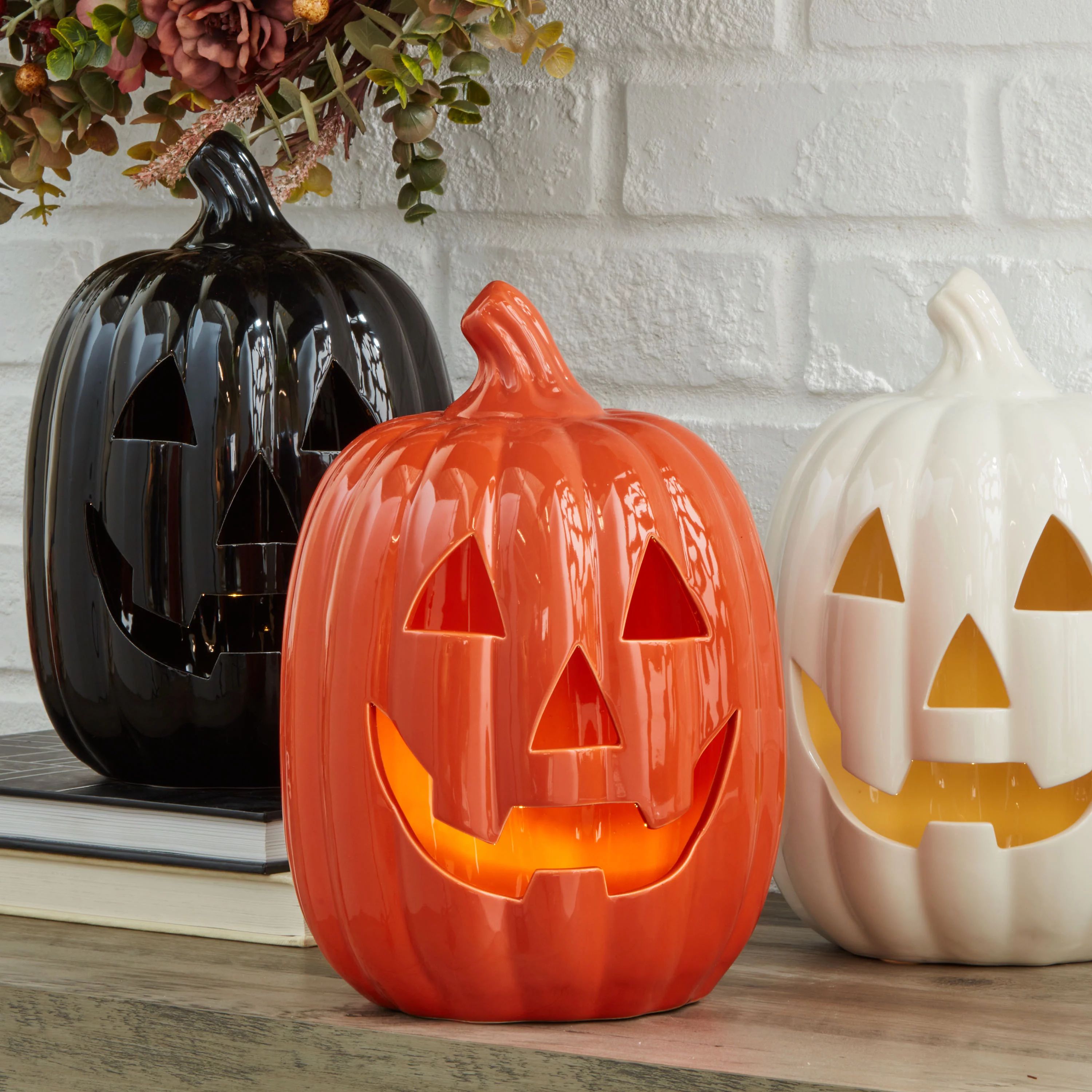 Way To Celebrate Pumpkin Decor . White Ceramic Light Up Pumpkin decor 10.5"H - Walmart.com | Walmart (US)