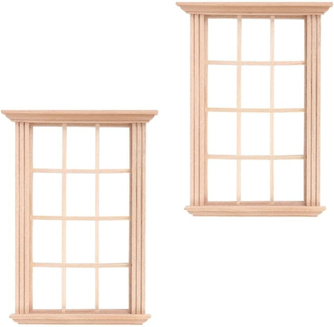 DOITOOL 2PCS Dollhouse Windows 1 12 Scale Wooden Dollhouse Window Frame, Dollhouse Furniture Mini... | Amazon (US)