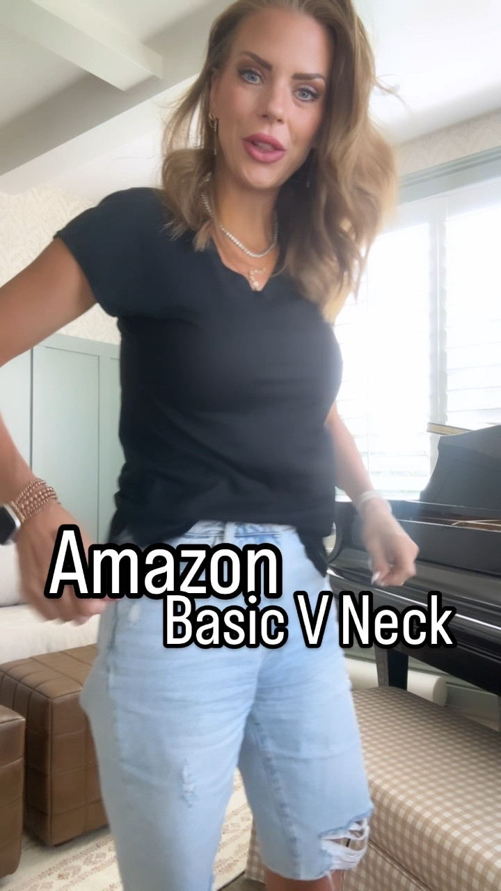 Basic V-Neck Tee- everyone needs one of these! 
This is stretchy and lightweight! Perfect for summertime! Goes with everything! Tons of color options! Only $10! 