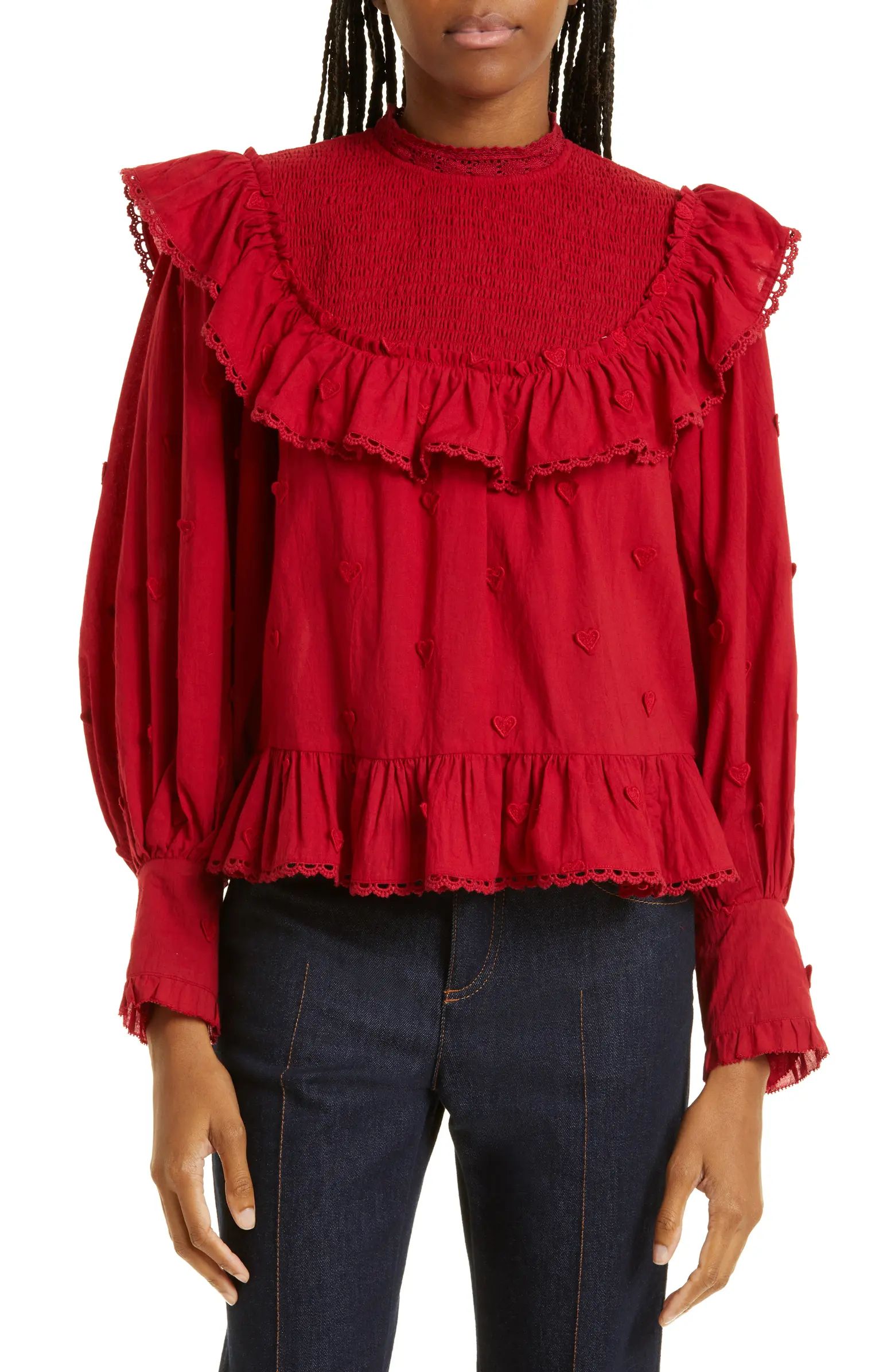 Heart Appliqué Cotton Blouse | Nordstrom