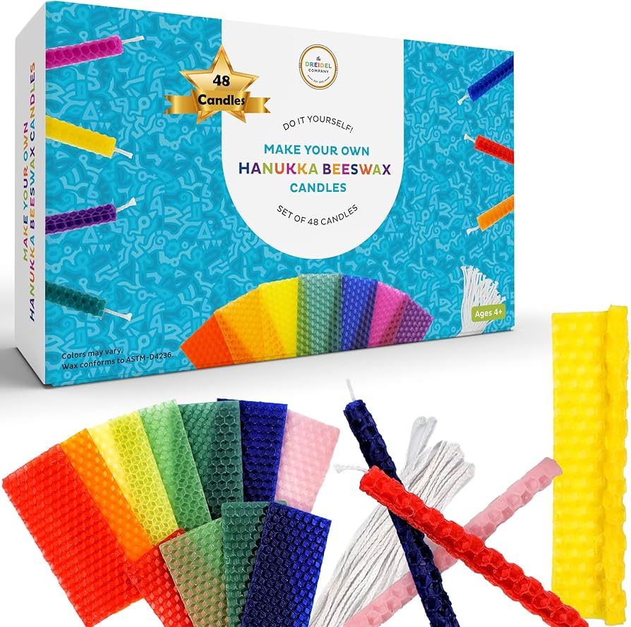 Make Your Own Hanukkah Beeswax Candles, Complete DIY Chanuka Candles Starter Kit (DIY 48 Candles) | Amazon (US)