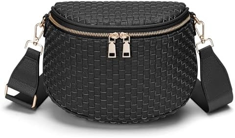 FODOKO Woven Crossbody Bag for Women weave Leather Bum Bags Checkered Purse with zipper | Amazon (US)