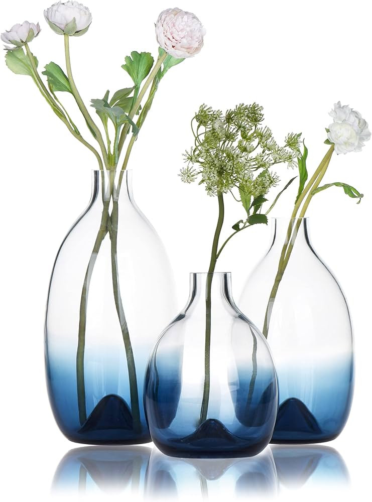 CONVIVA Glass Vase Set Modern Blue Glass Flower vases Decorative Large Home Decor Living Room Din... | Amazon (US)