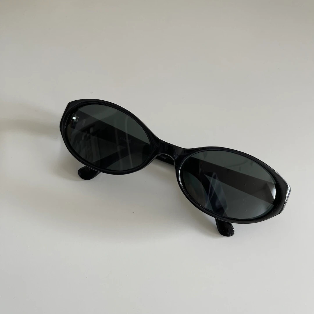 Vintage 90s Slim Black Oval Sunglasses - Etsy Canada | Etsy (CAD)