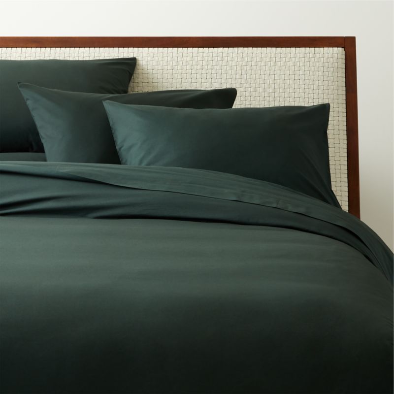 Modern King Organic Cotton Percale 400TC Scarab Green Duvet Cover + Reviews | CB2 | CB2