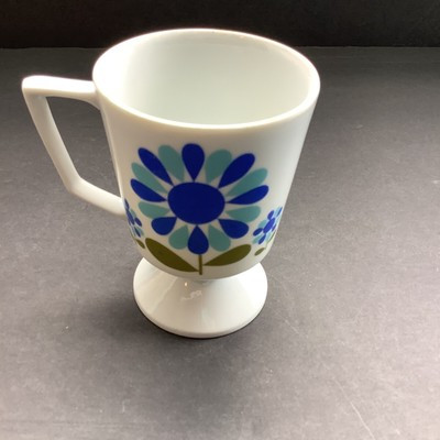 VTG 1970s Retro Flower Power Blue MOD Coffee Pedestal Porcelain Mug | eBay US