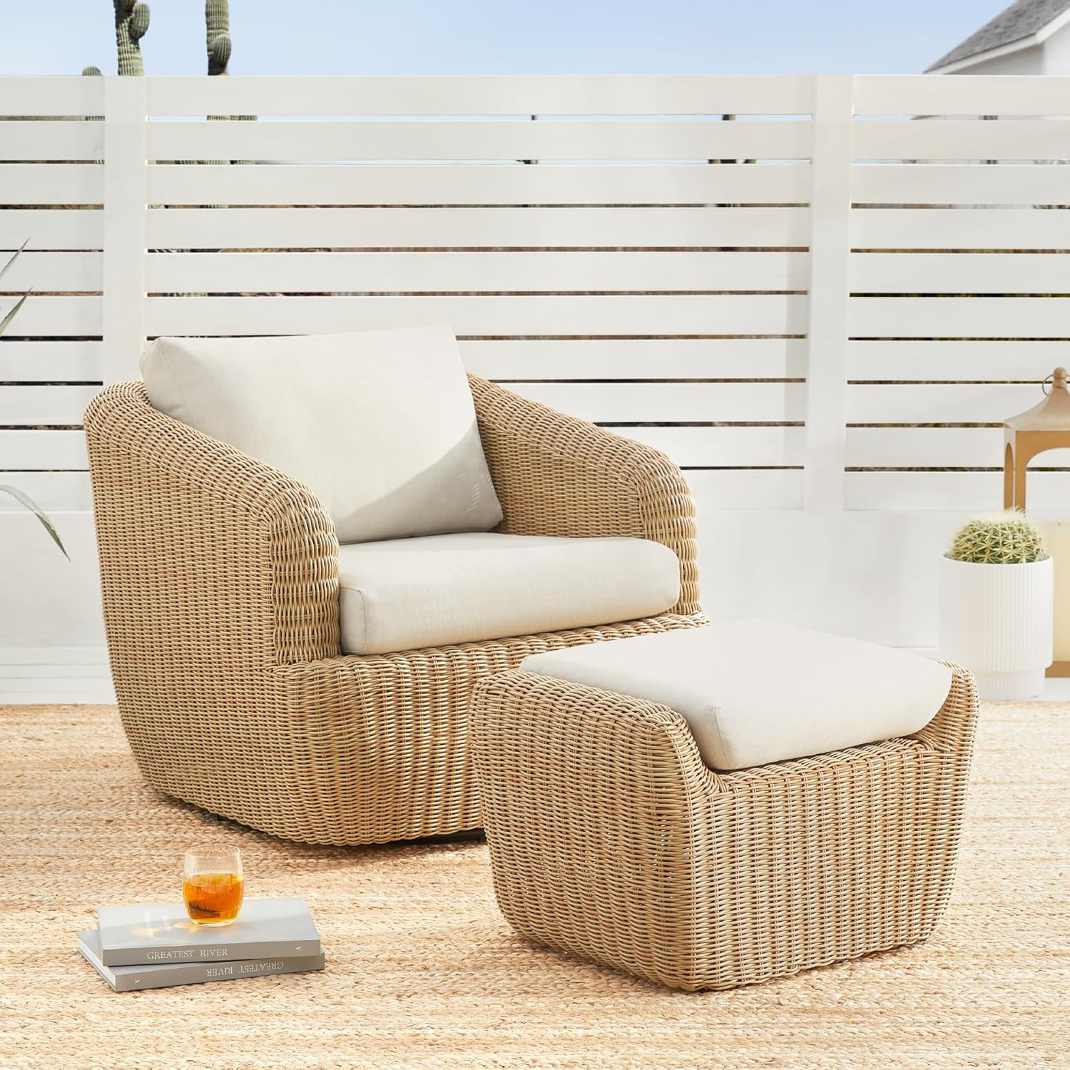 Amazon.com: CHITA 2 Pieces Patio Wicker Furniture Set, Outdoor Rattan Chair Set with Removable Th... | Amazon (US)