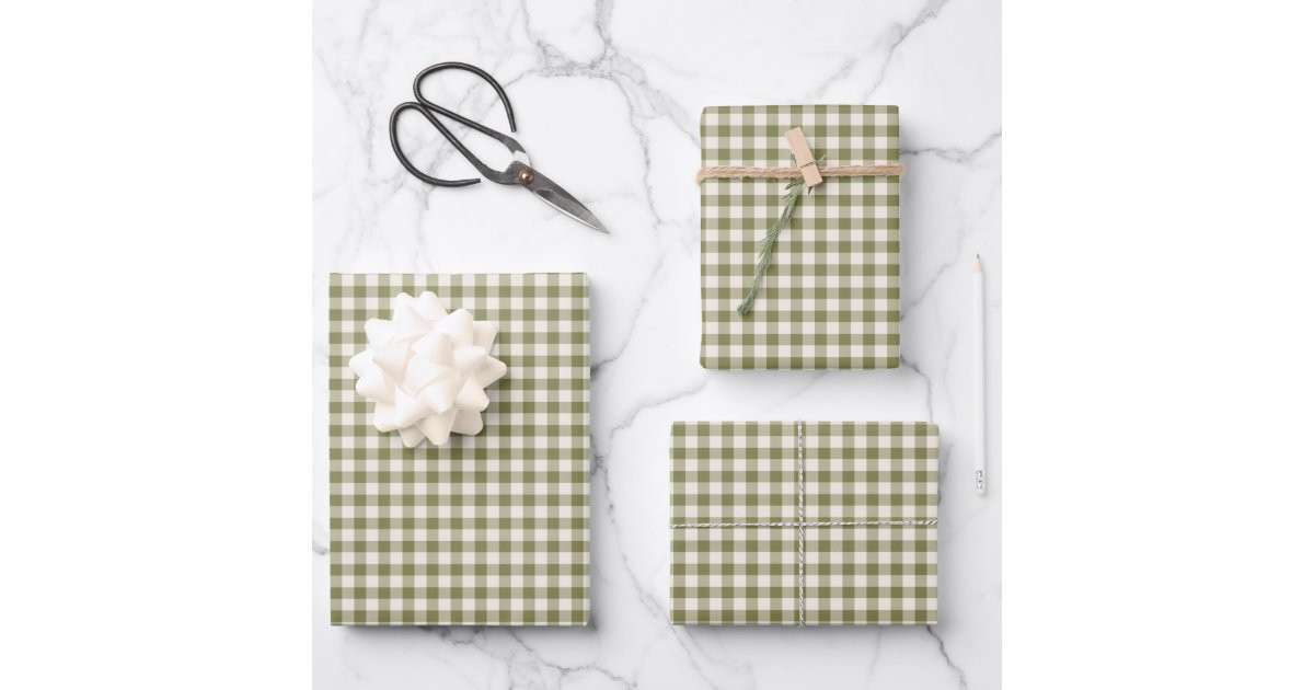 Cute Retro Olive Green Gingham Plaid Pattern Wrapping Paper Sheets | Zazzle