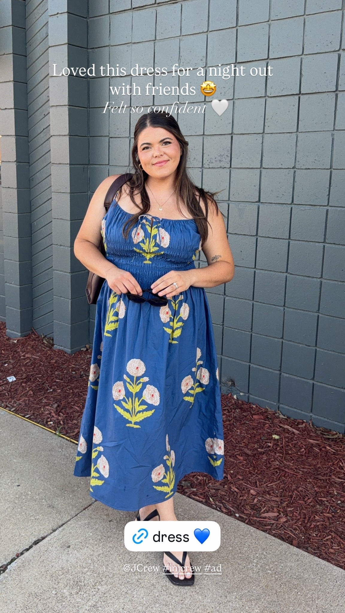 This dress for a night out with friends. Wearing size large, the perfect summer dress for date night but would look cute with a jacket for teachers too

￼@jcrew #injcrew #ad￼