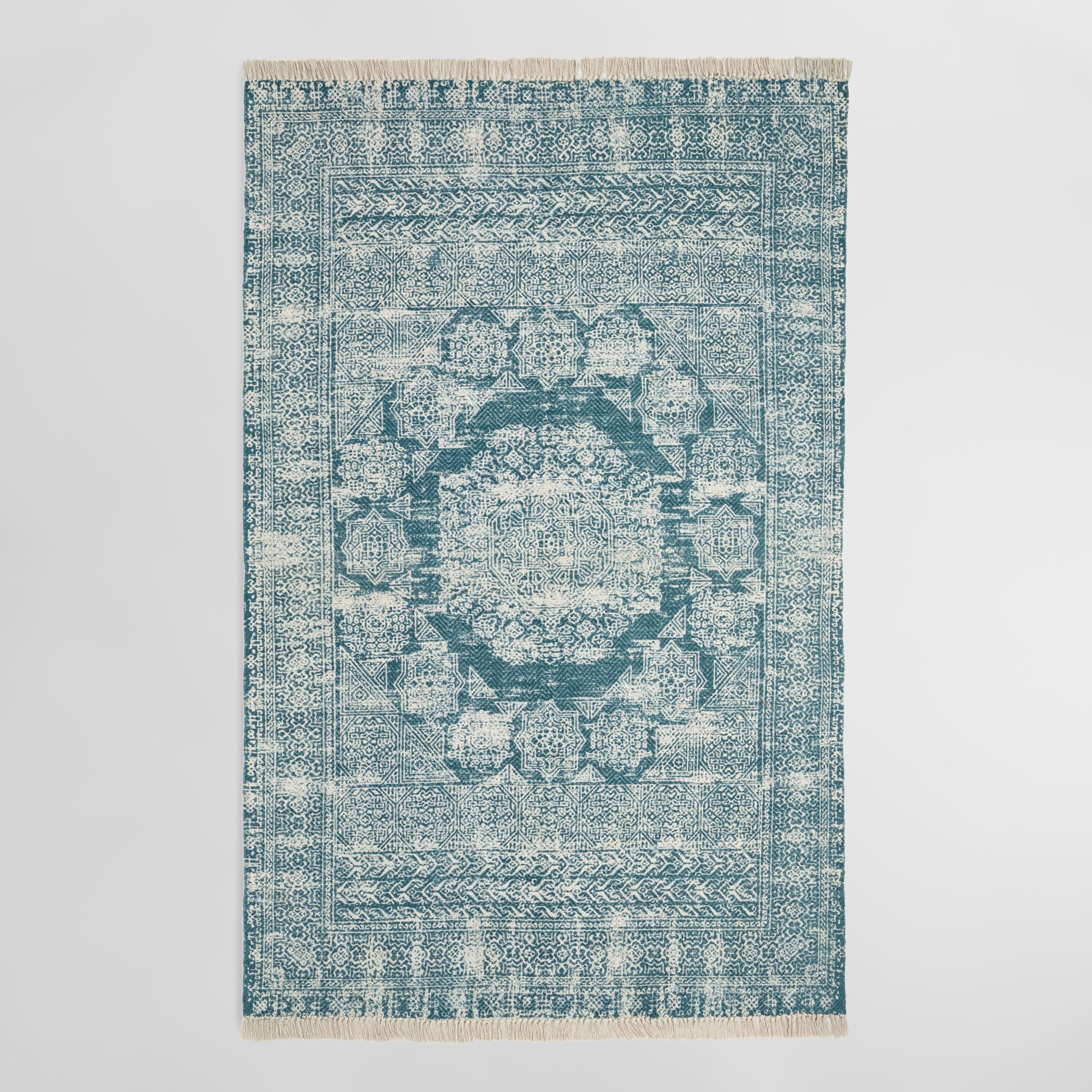Indigo Blue Print Cotton Dhurrie Ariana Area Rug | World Market