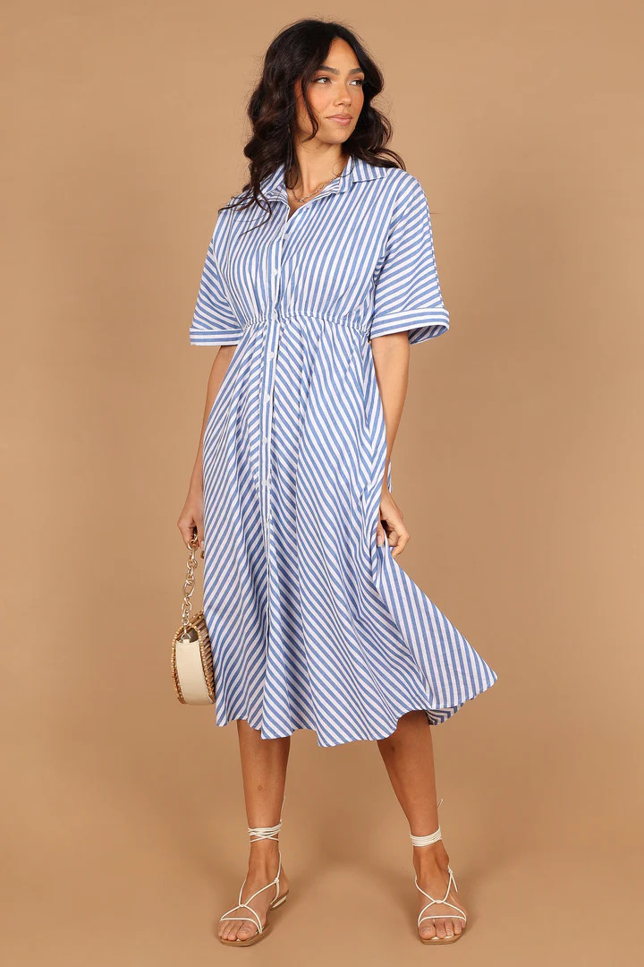 Finn Collared Midi Dress - Blue Stripe | Petal & Pup (AU)